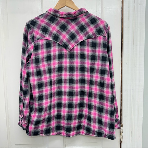 Wrangler western wear pearl snap button long sleeve flannel shirt women's xl - Picture 5 of 6